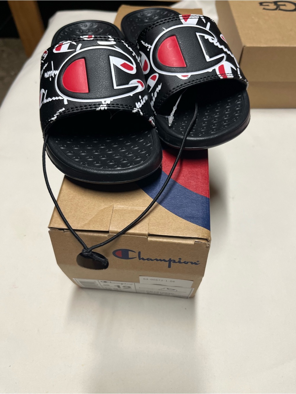 Champion Black and Red Kids Slide Sandals with Logo Strap